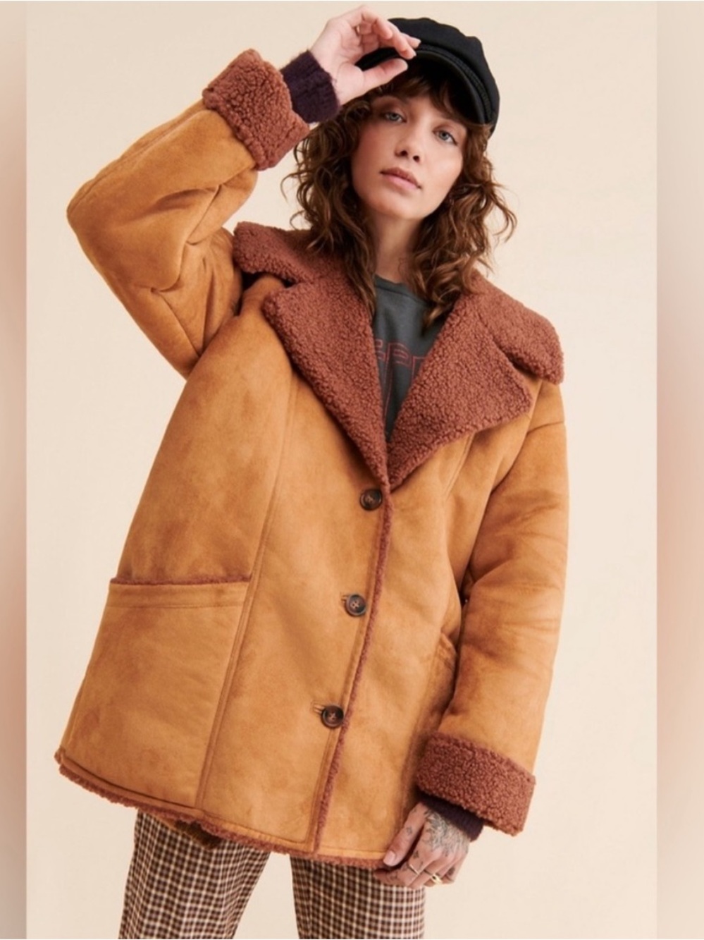 Free People • Diogo Shearling Sherpa Suede Jacket Coat Size XS - Picture 4 of 14